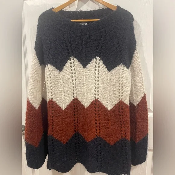 Iperico wool blend Chevron Knit chunky pullover Sweater long sleeves made Italie - Picture 2 of 8